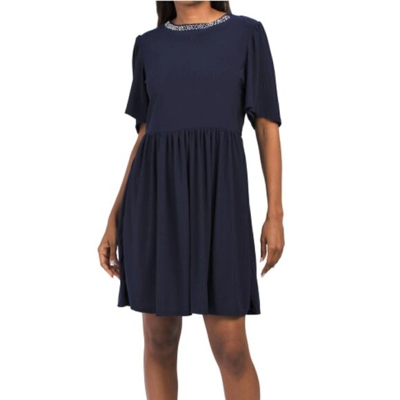 NWT Tiana B Beaded Neck Elbow Sleeve Cocktail Party Mini Dress